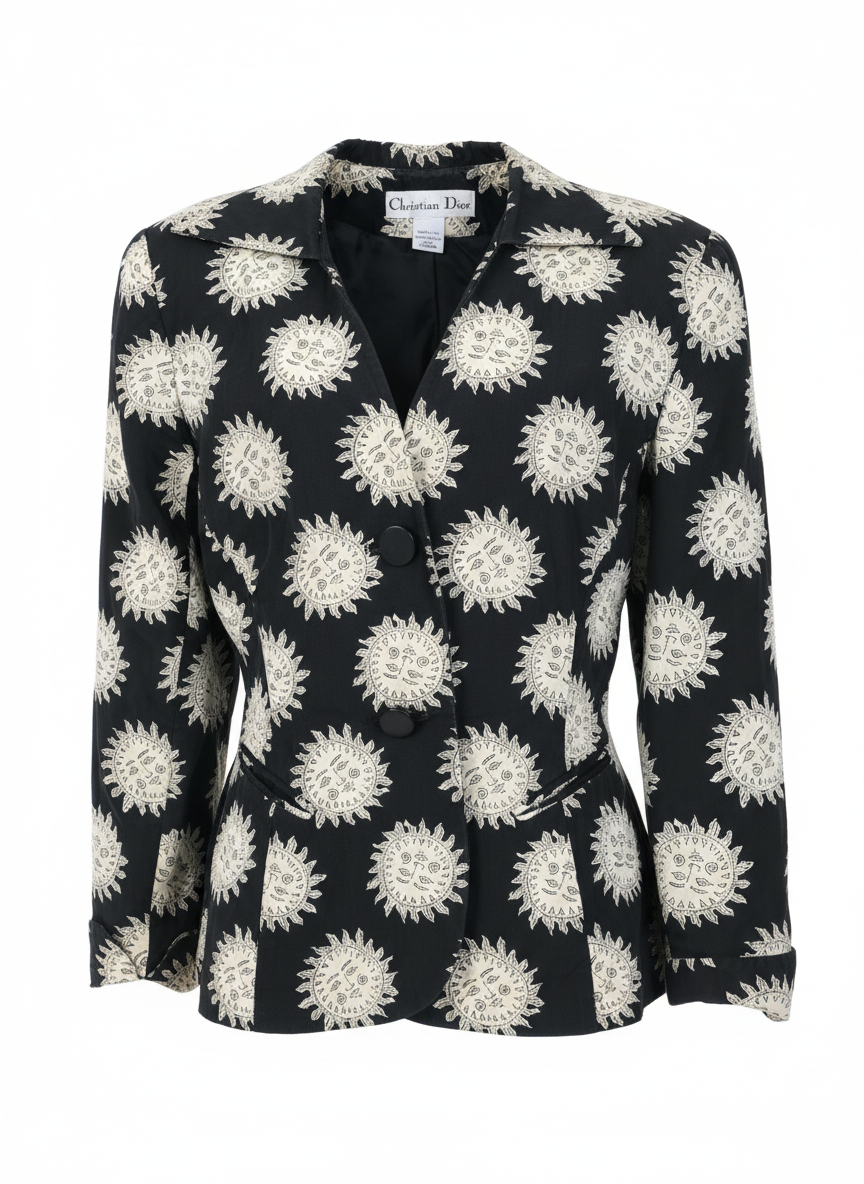 Dior archival blazer with celestial sun pattern and two‑button closure — designer resale Mezzanotte Madrid