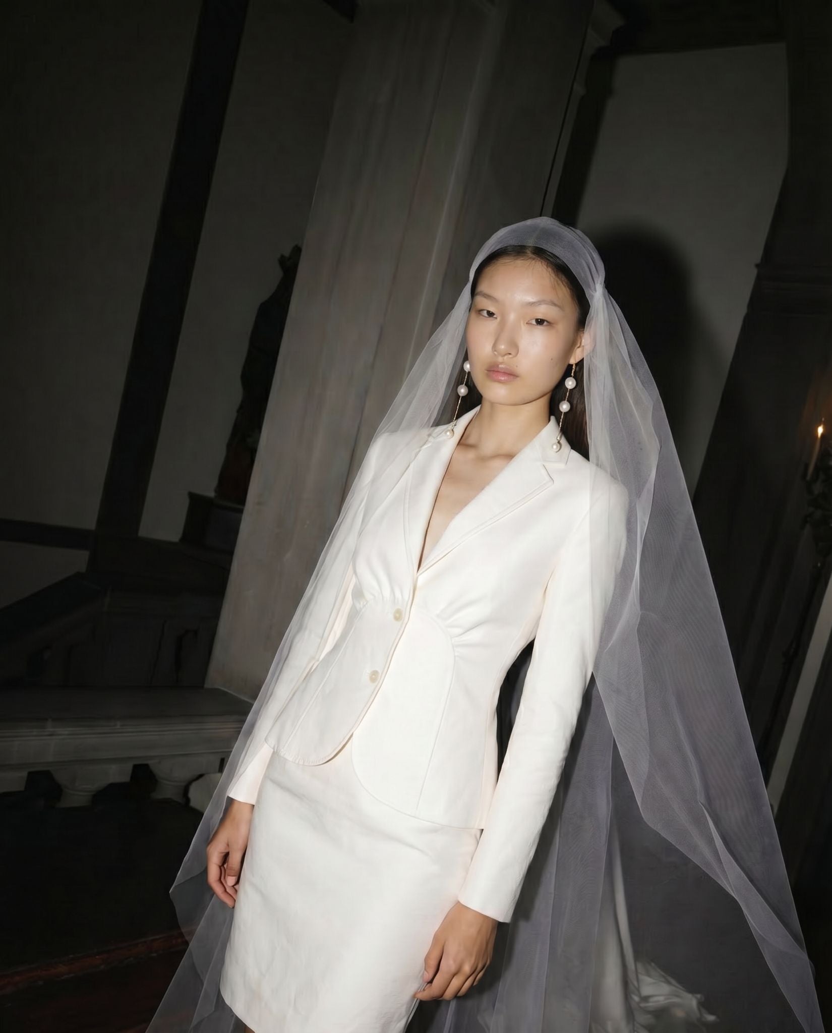 Early 2000s Valentino bridal suit with sculpted silhouette