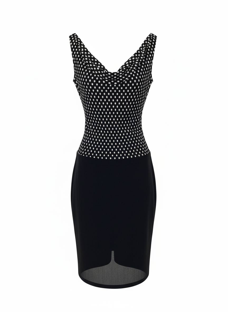 Alexander McQueen vintage dress with polka dot bodice and sleek black skirt
