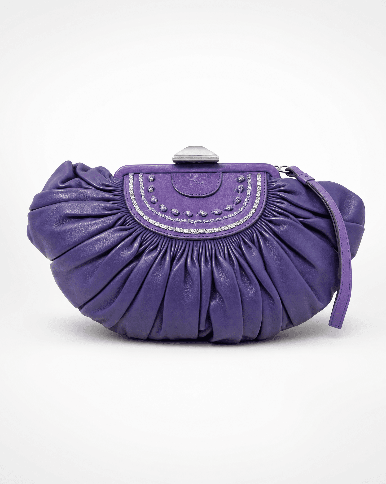 Vintage Dior FW2007 clutch with gathered leather and silver frame closure