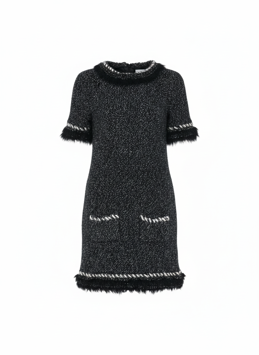 Chanel FW10 knit dress with salt and pepper texture and fitted silhouette