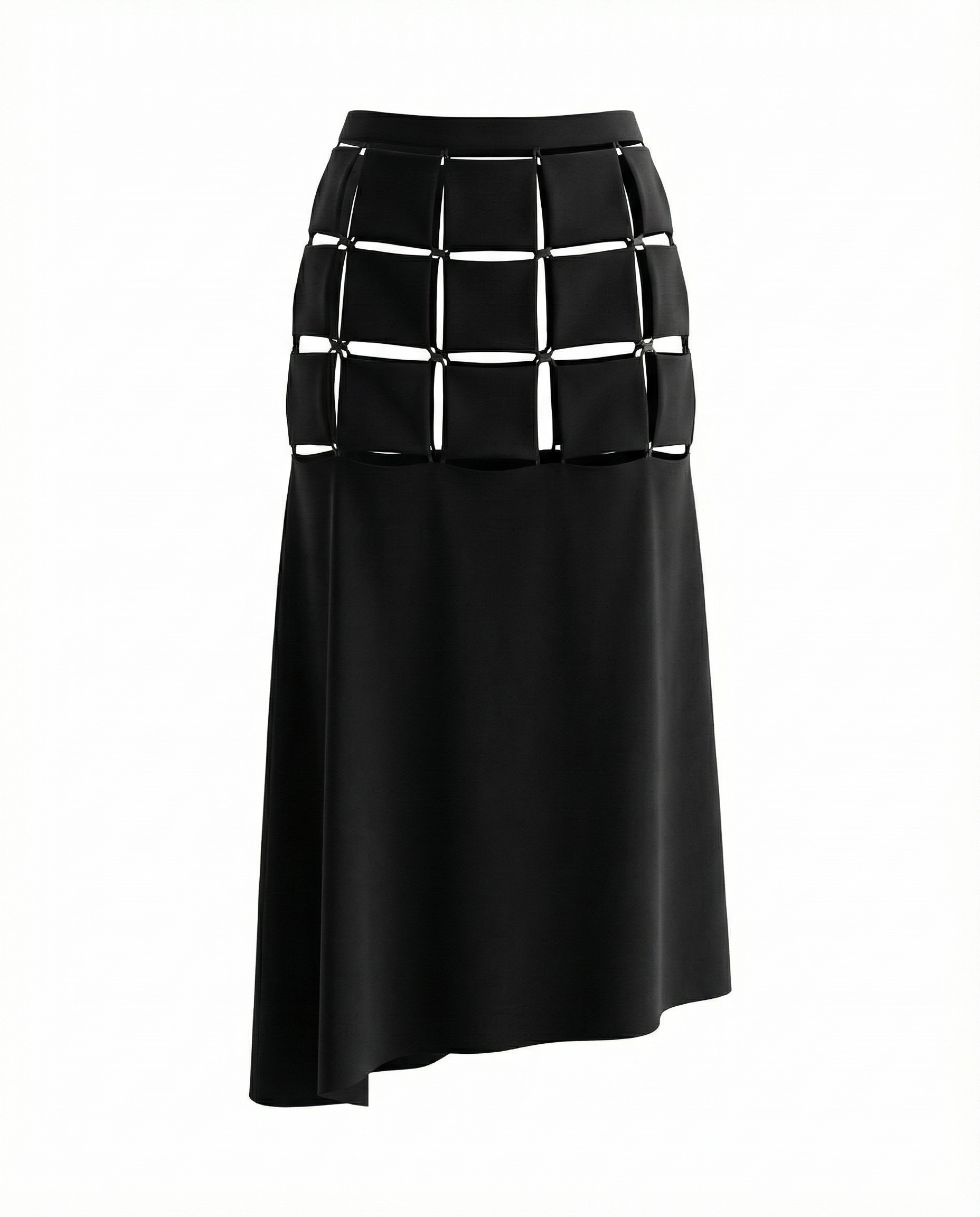 Falda Yohji Yamamoto 2004 vintage tipo wrap con diseño arquitectónico Mezzanotte Madrid