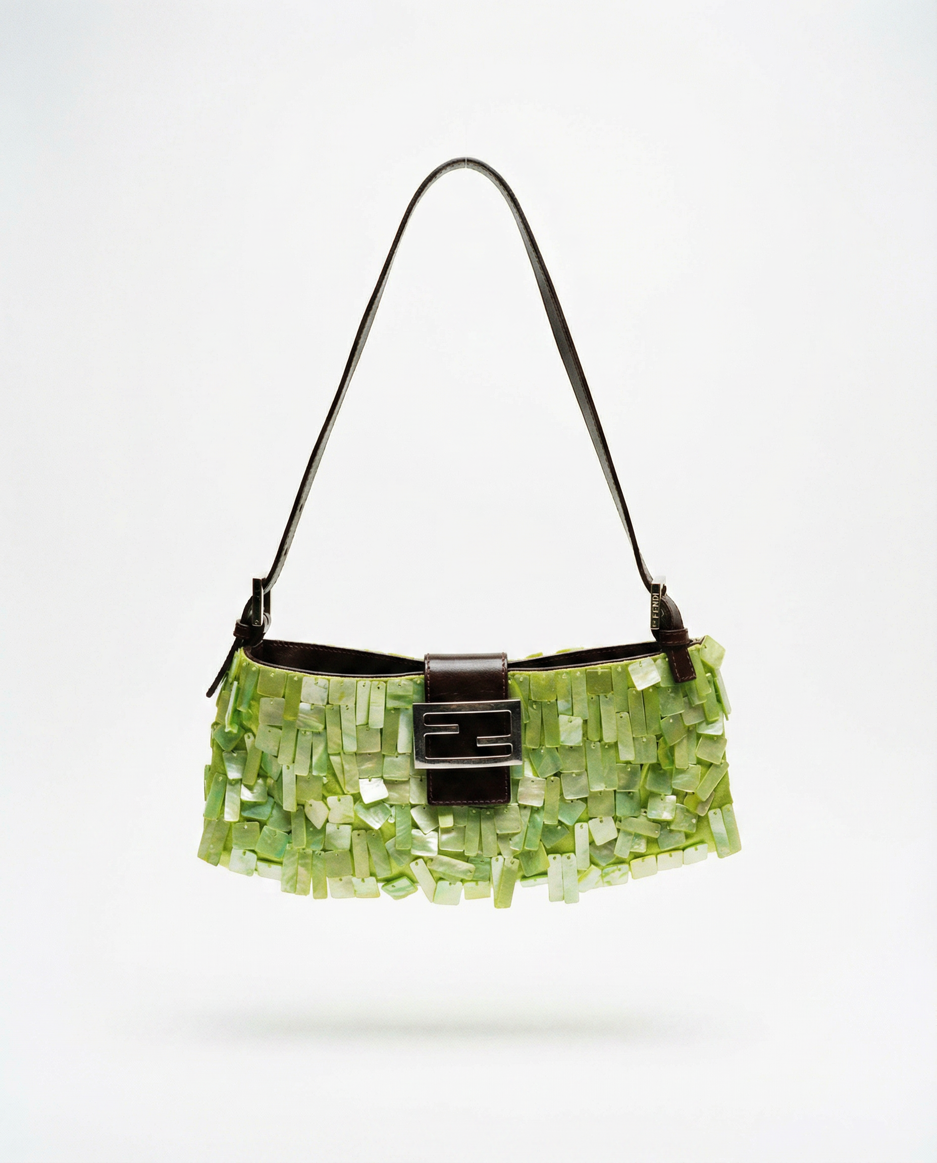 Mother-of-Pearl Embellished Baguette Bag — Archival Shell Mosaic Design