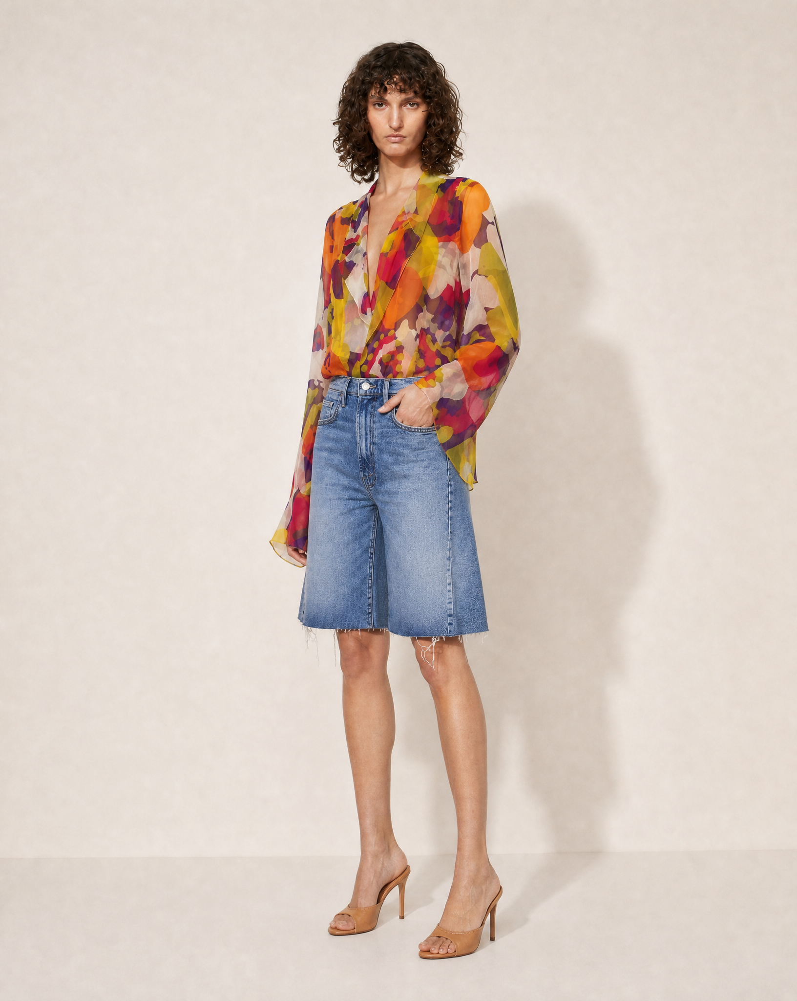 2000s Vintage Chanel Floral Silk Chiffon Blouse