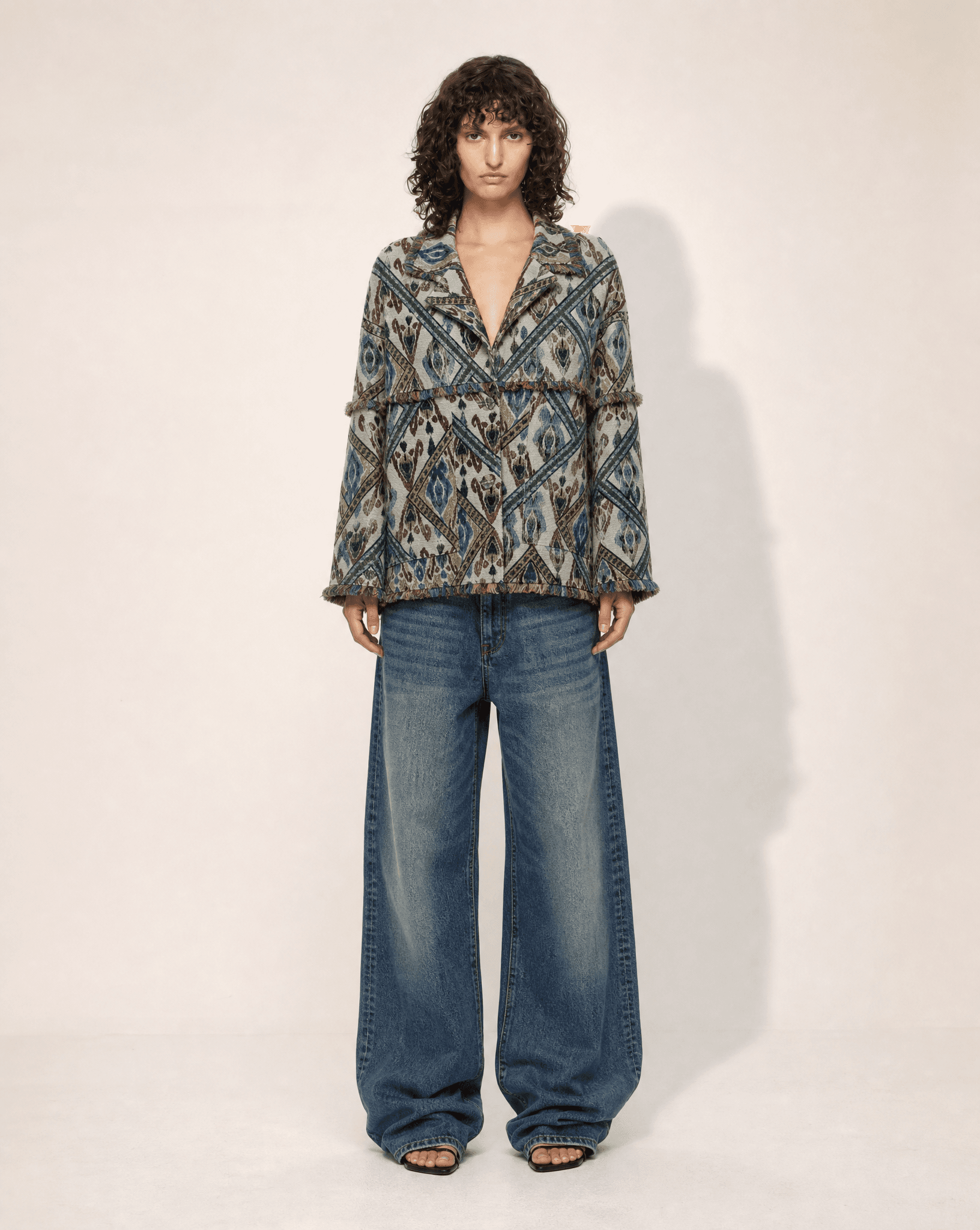 CONTEMPORARY Artisanal Ikat Jacquard Cropped Jacket