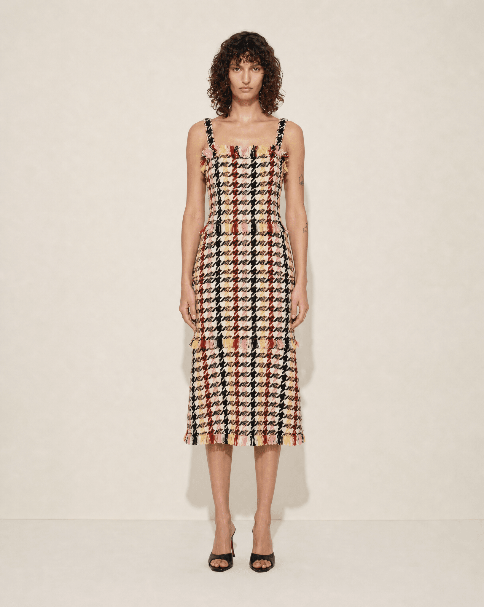 Multicolor Houndstooth Tweed Midi Dress, Spring 2024