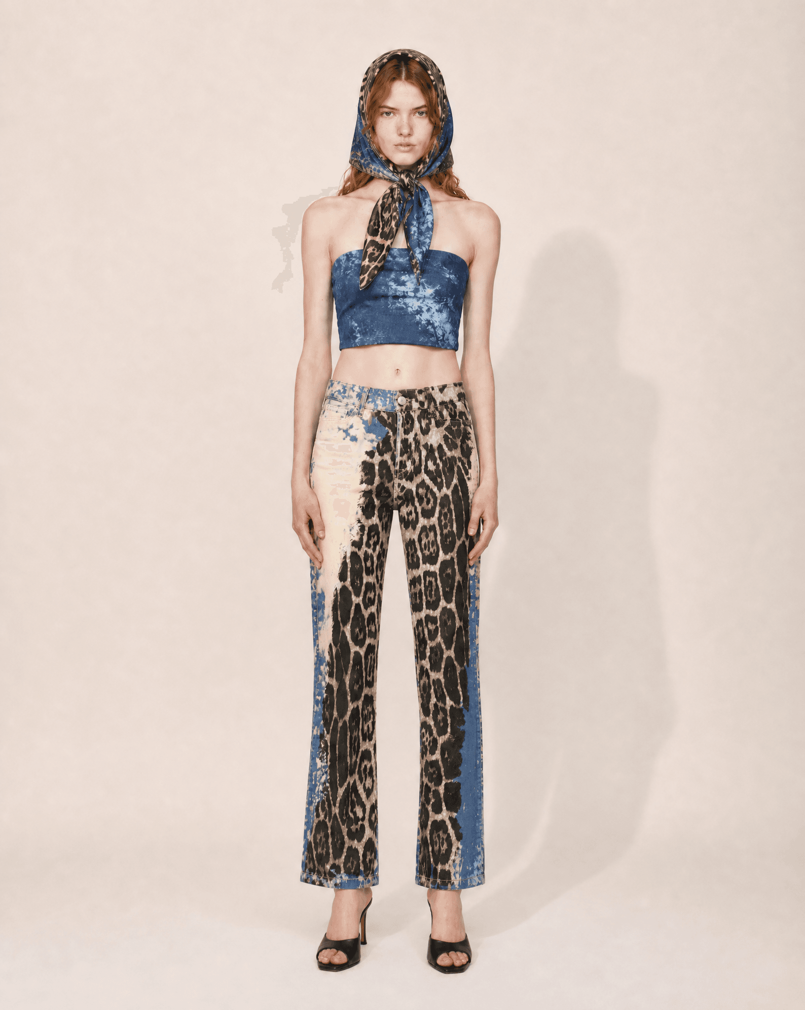 ARCHIVAL Early 2000s Roberto Cavalli “Angels” Print Palazzo Trousers & Headscarf Set