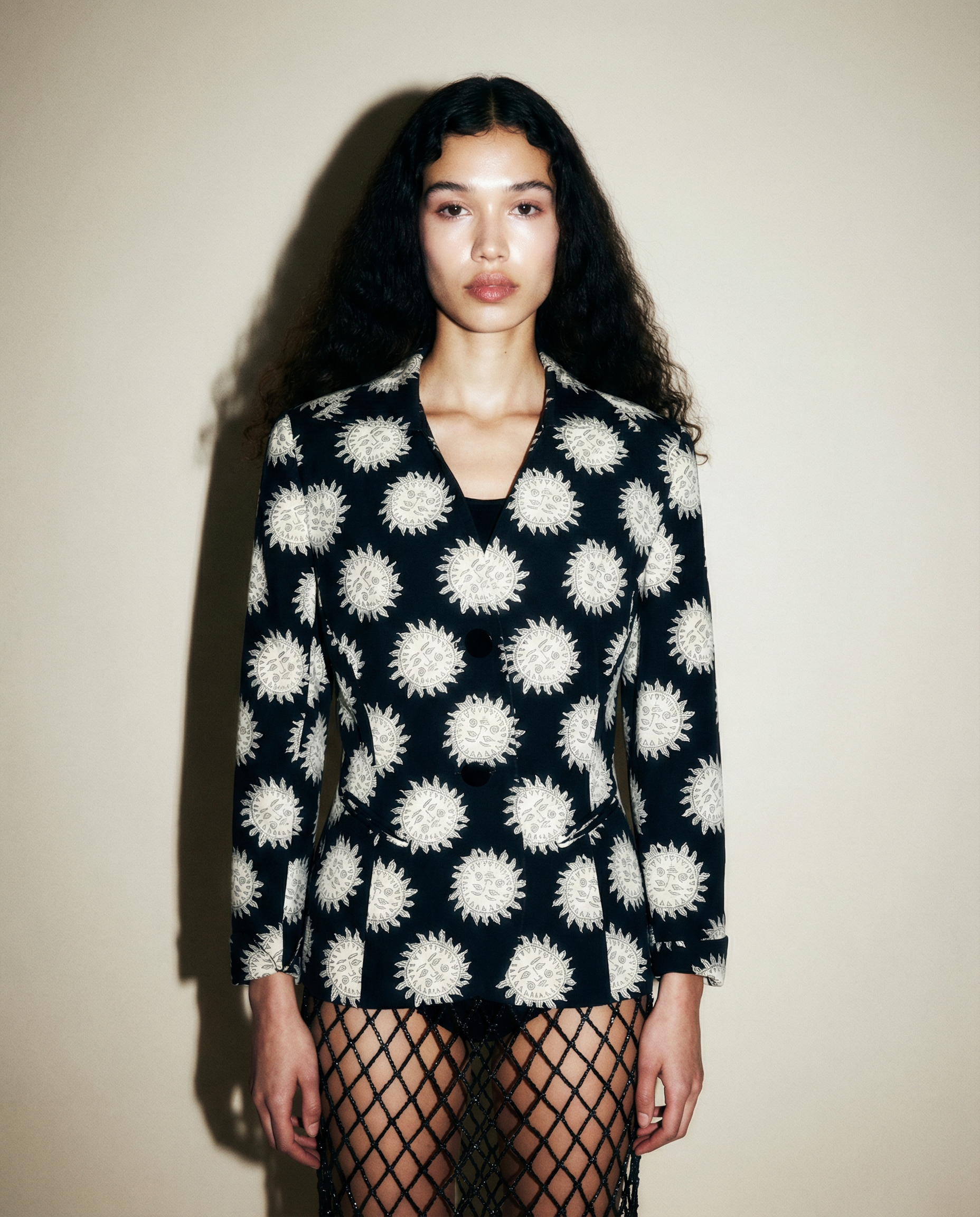 Sun Motif Print Silk Blazer — Era circa 1990s