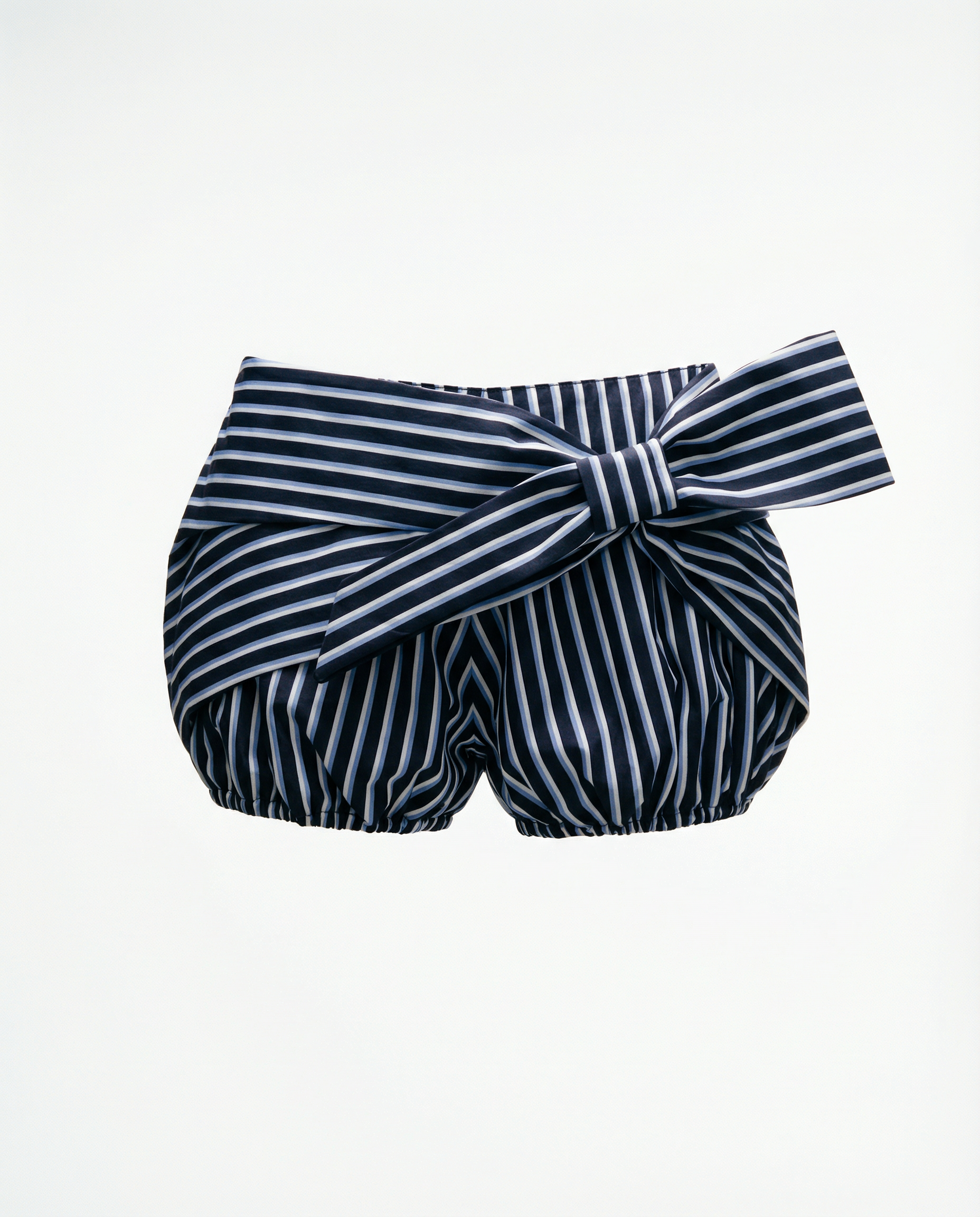 Rabanne Spring 2025 set with mariniere t shirt and statement bow shorts