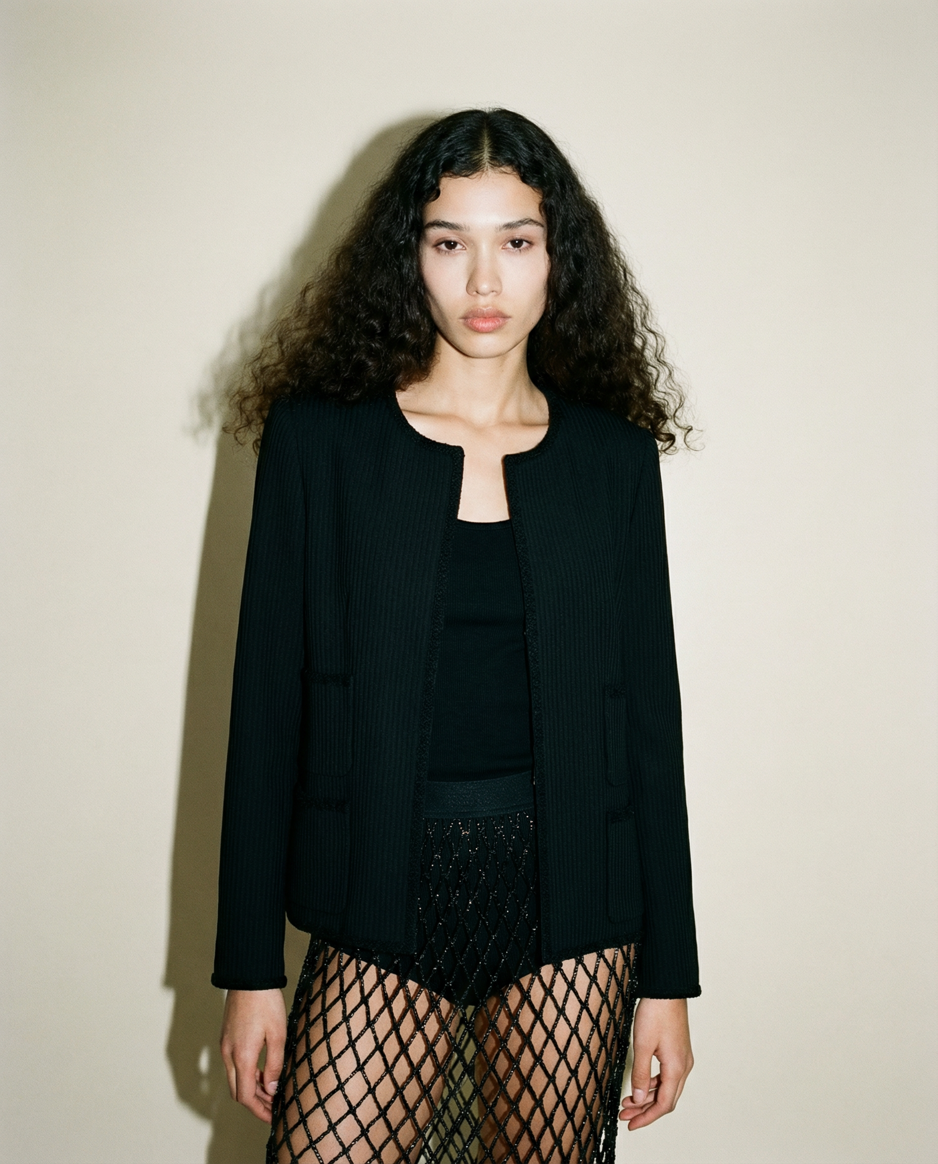 Chaqueta sin cuello texturizada de finales de los 90 a principios de los 2000