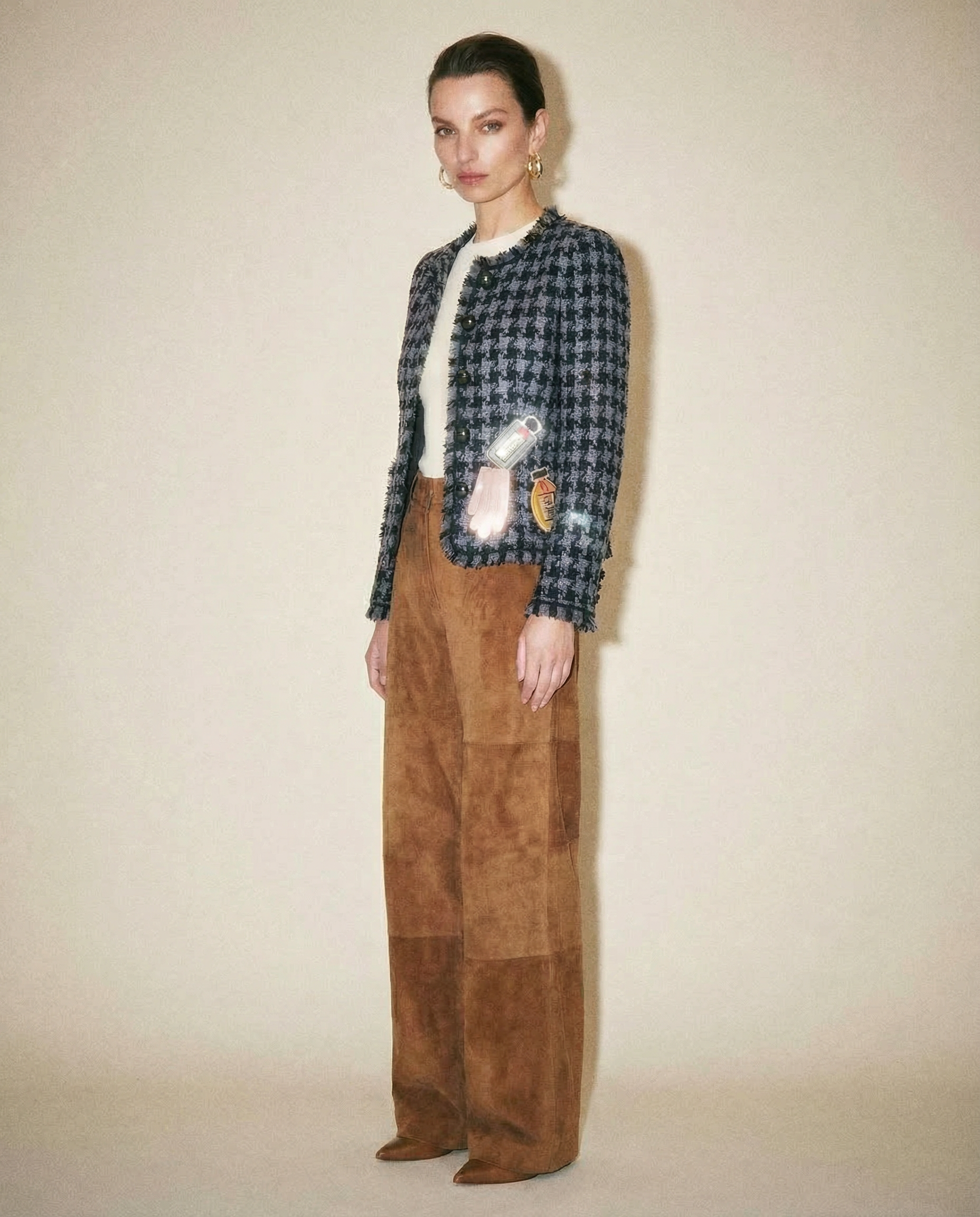 Vintage Checkerboard Tweed Blazer with Novelty Pocket Appliqués — Era circa 1990