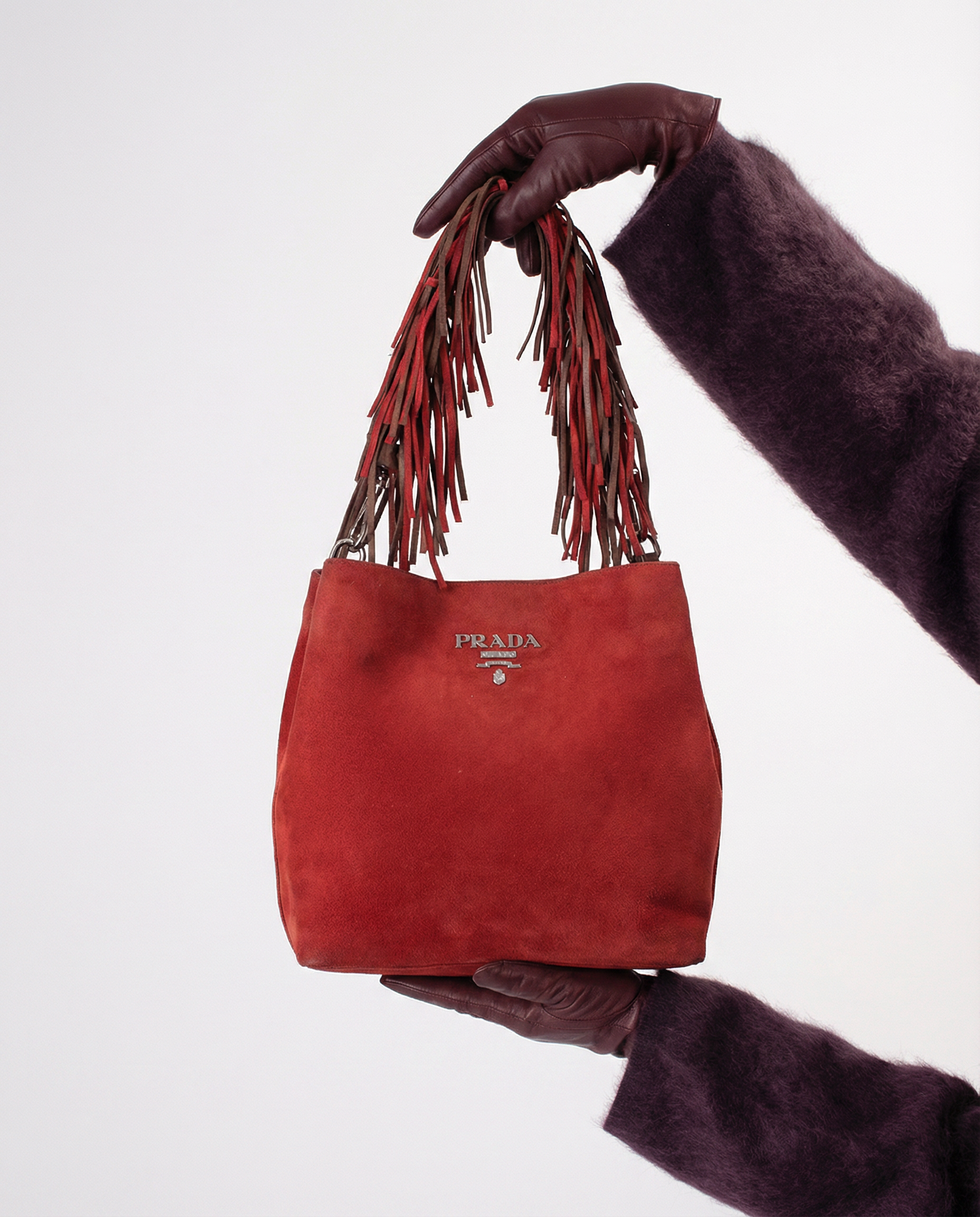 Prada red suede bag with fringed handle Mezzanotte Madrid
