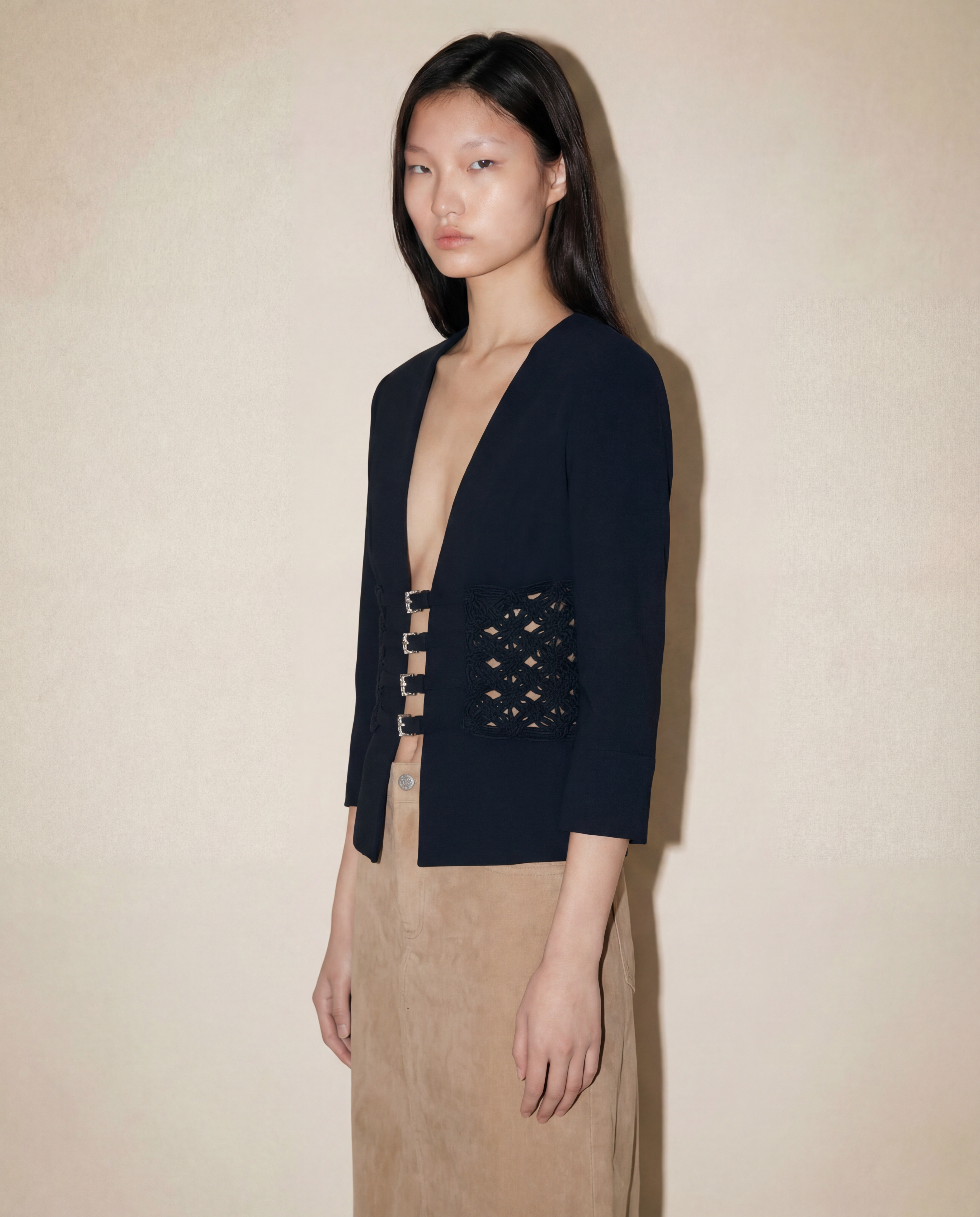 ARCHIVAL Early 2000s Lace-Inset Crystal Buckle Cardigan – Valentino