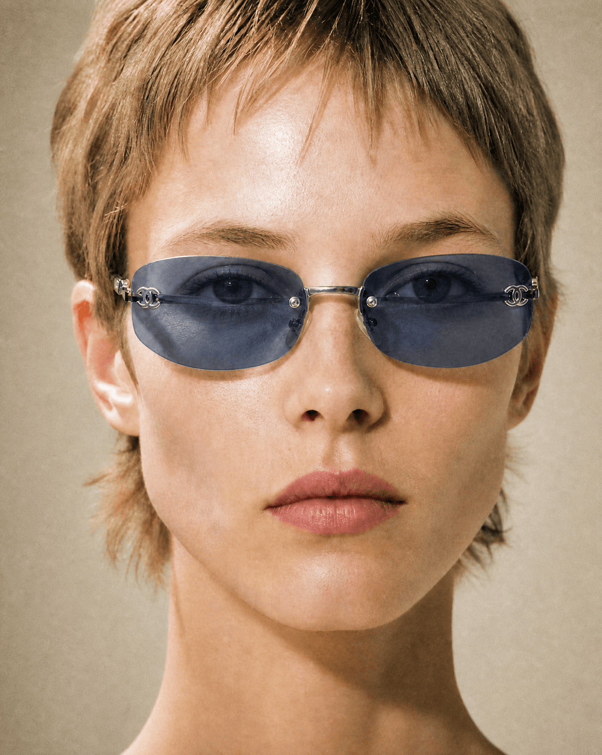 Collector Piece c.2001–2003 Karl Lagerfeld for Chanel 4017 Rimless CC Gradient Sunglasses.