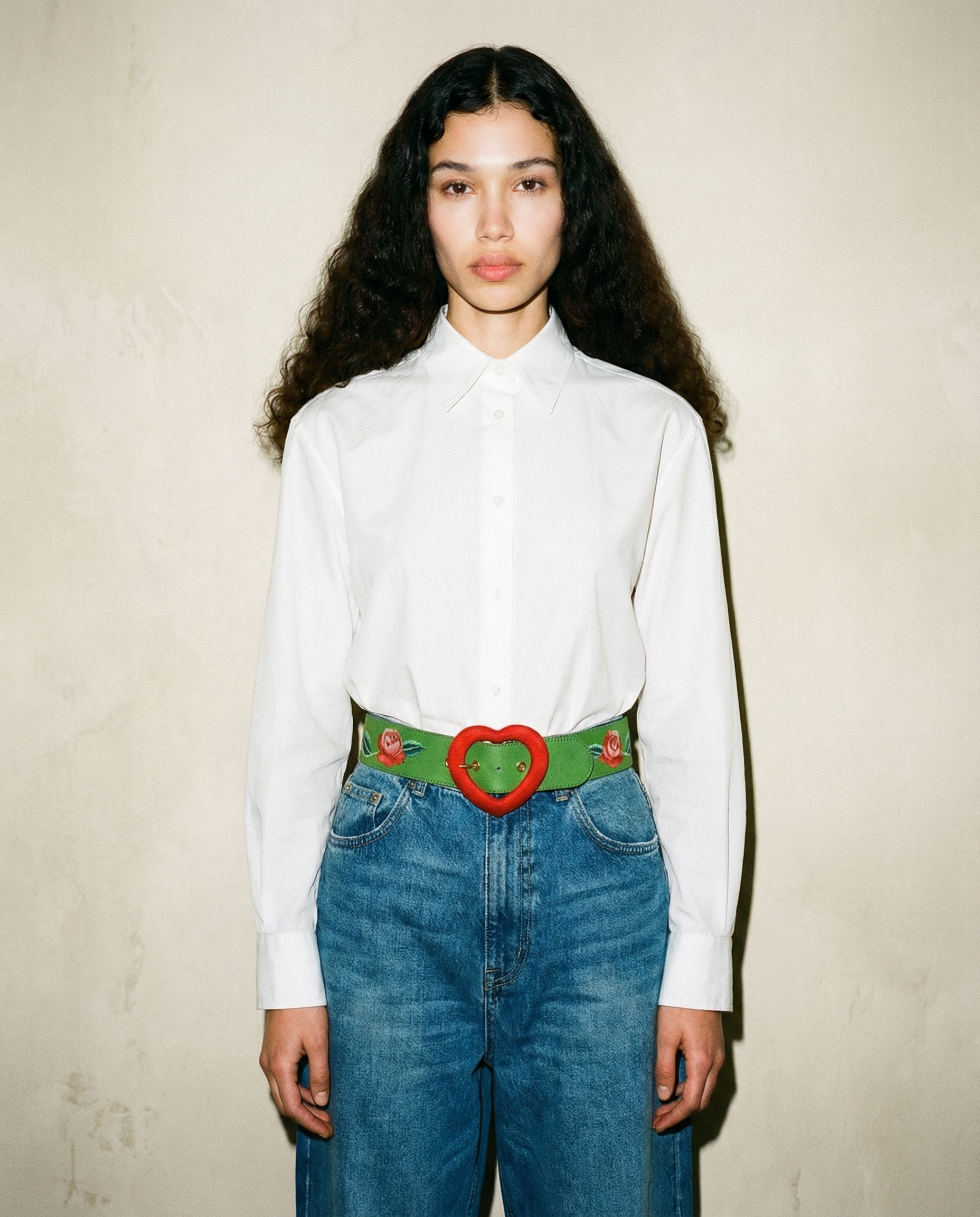 Yves Saint Laurent Love Charm Belt 1993 green embroidered belt with red heart buckle Mezzanotte Madrid