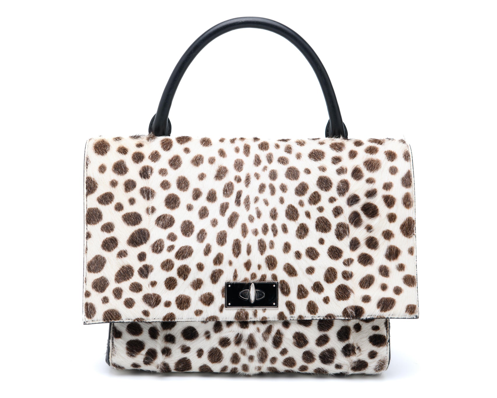 Givenchy structured top handle bag in leopard pony hair with flap closure designer handbag