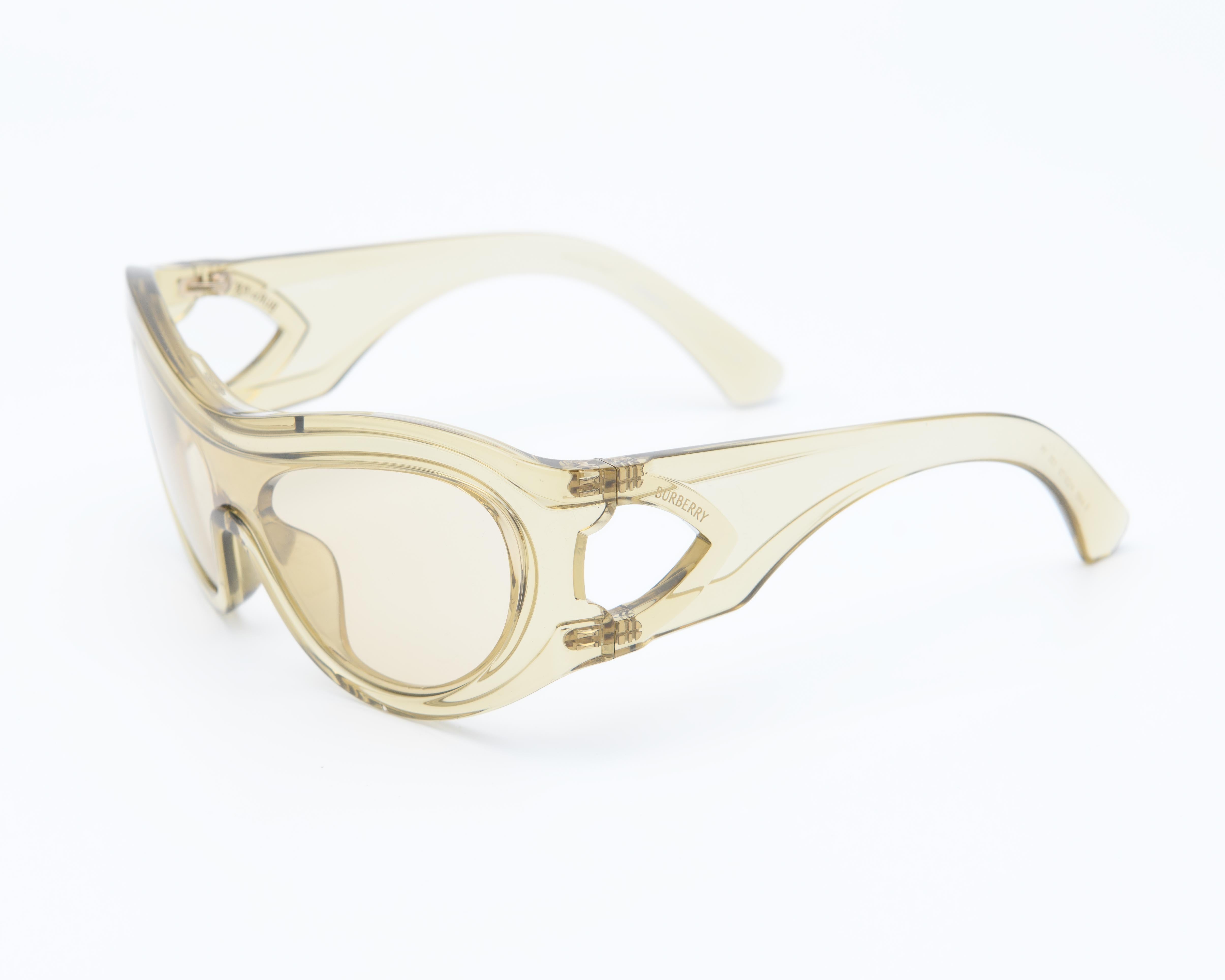 Geometric shield sunglasses in champagne tone with wrap design | contemporary Burberry eyewear