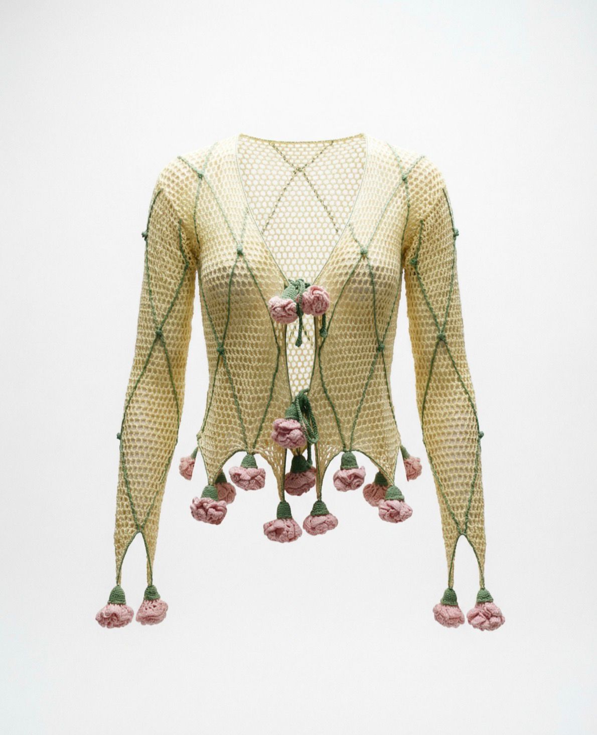 Vintage Moschino Cheap and Chic mesh knit top with floral appliqués