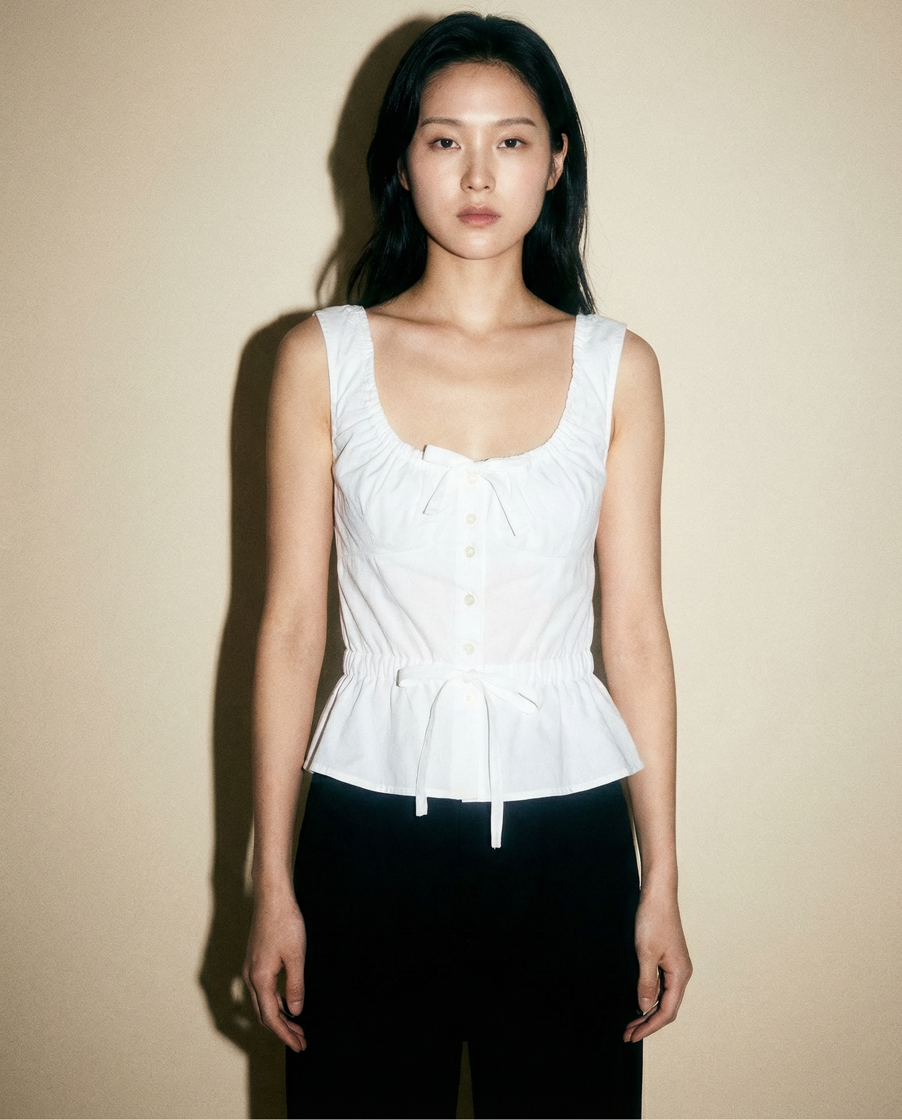 Vintage Prada white cotton top with square neckline and peplum silhouette Mezzanotte Madrid