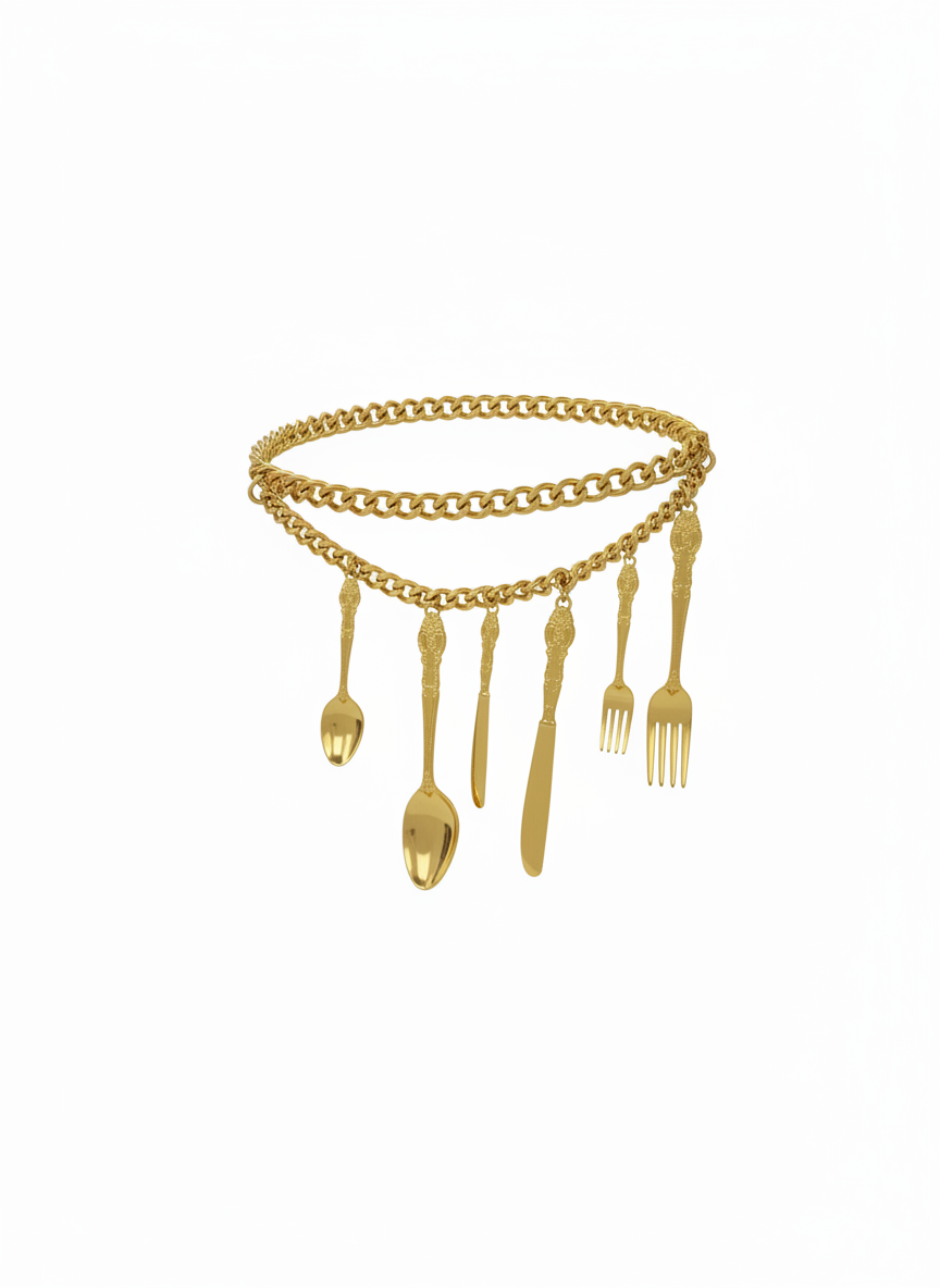 Vintage Moschino Couture gold charm waist belt