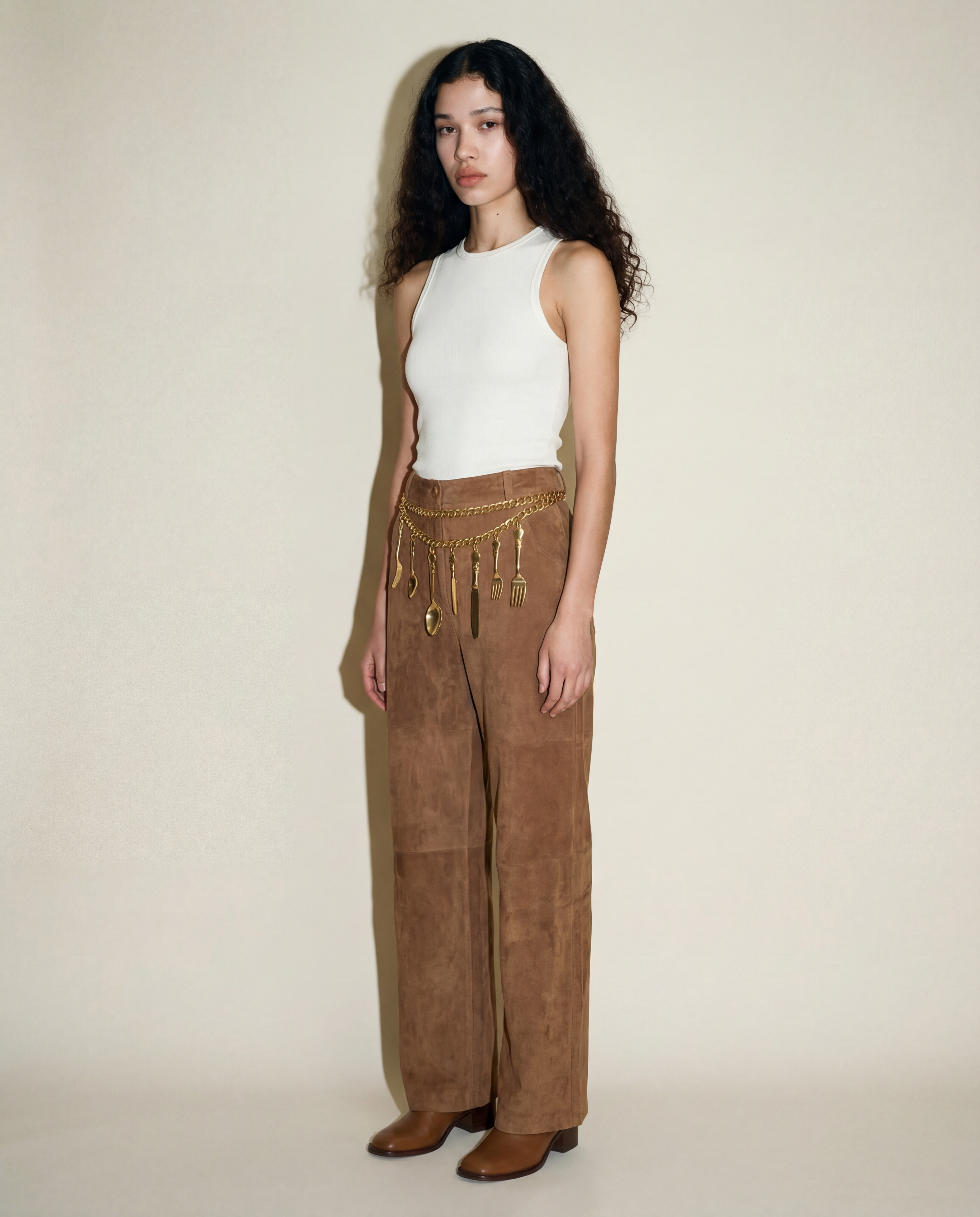 Moschino vintage belt with dangling spoon fork knife charms gold-tone statement piece
