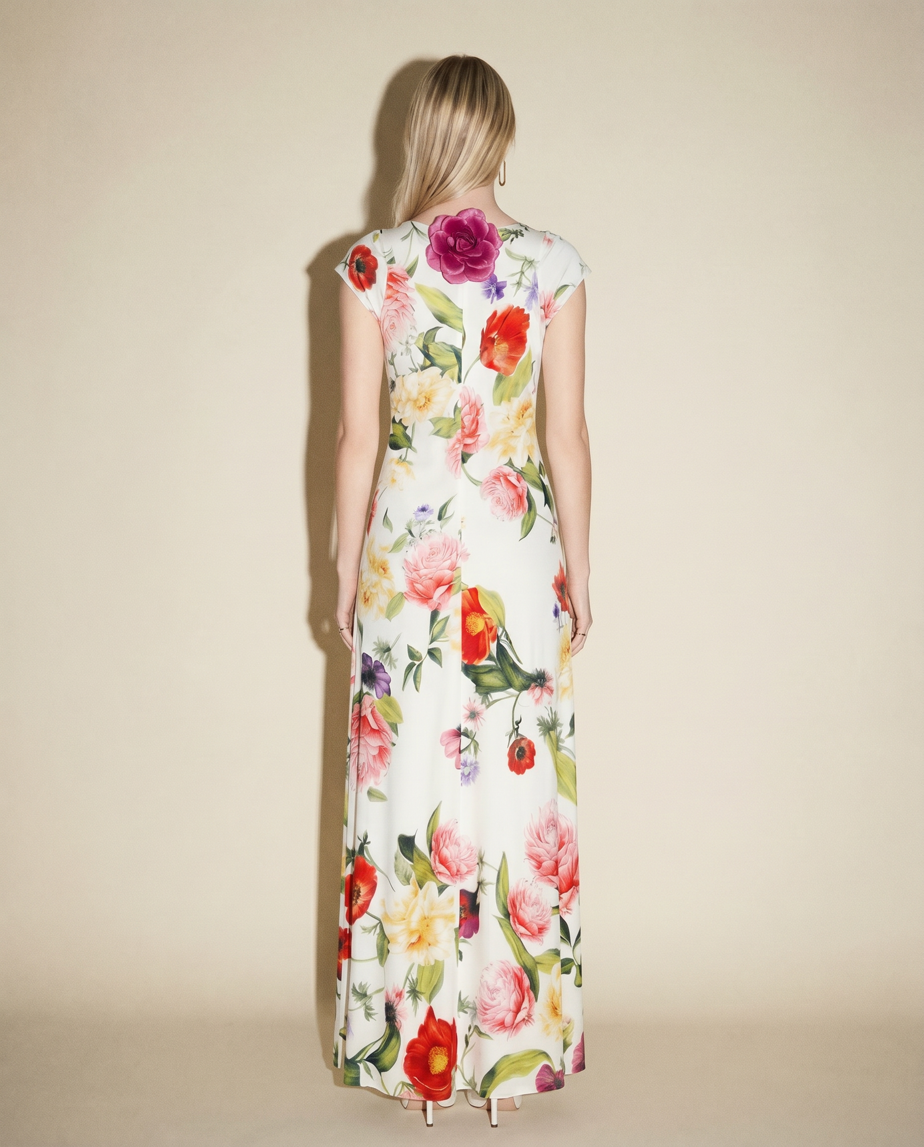 Vintage Cavalli dress with multicolor rose print and flowing silhouette