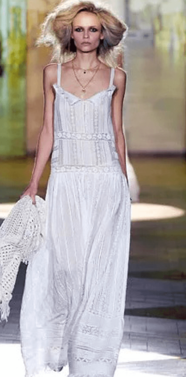 SS08 Cavalli maxi dress with delicate lace inserts and romantic silhouette