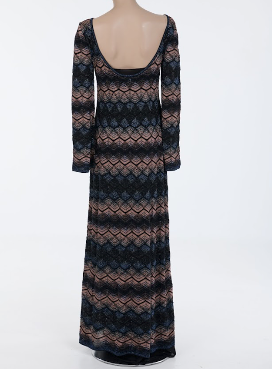 Black blue and rose zigzag maxi dress with open back detail