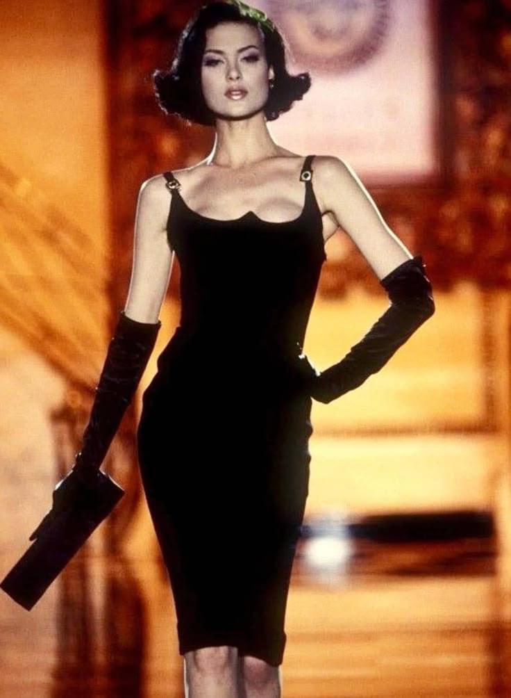 Vintage 1995 Versace Jeans Couture Kleid mit Medusa Kopf mezzanotte resale and rental