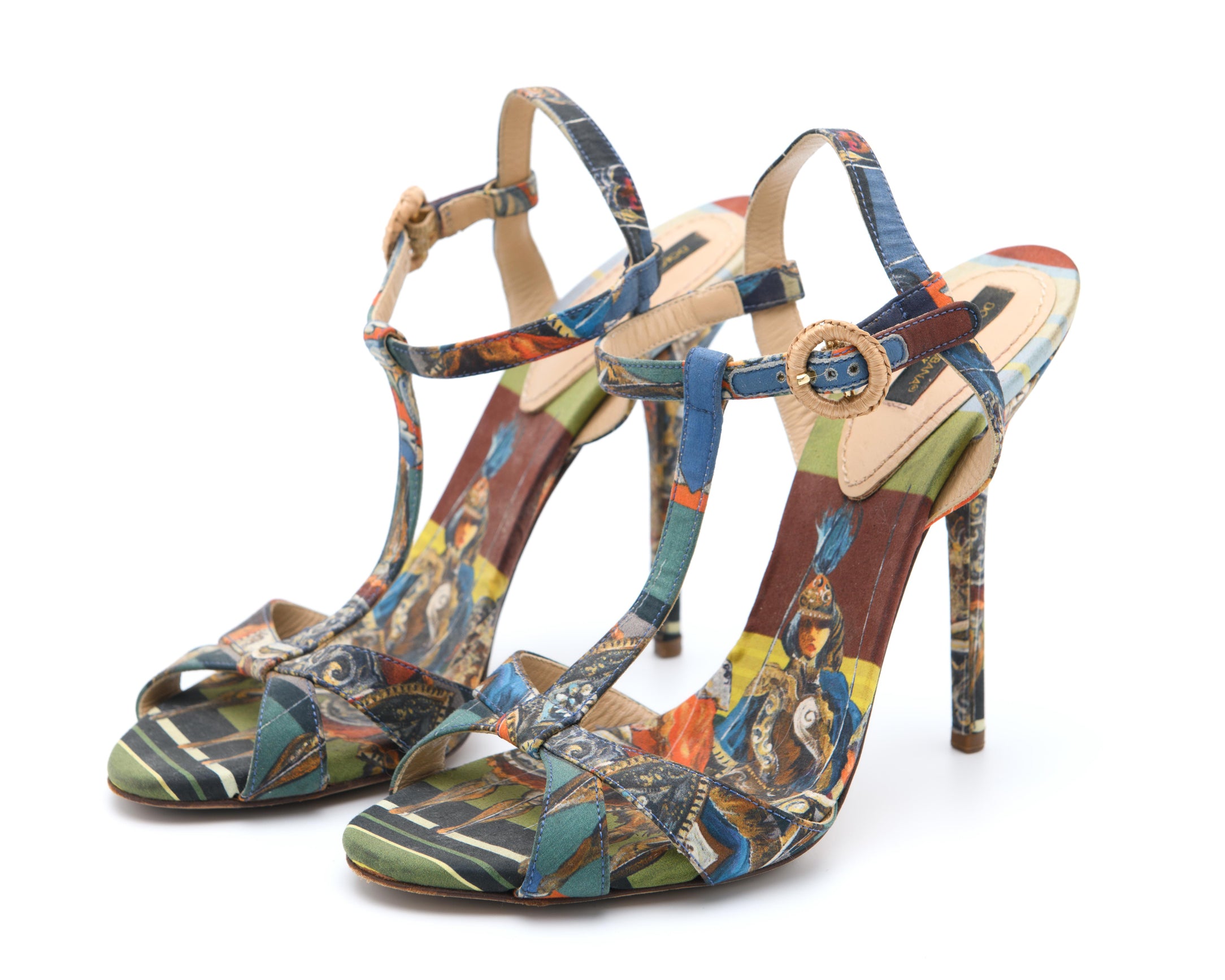 Vintage Dolce & Gabbana multicolour print high heel sandals — designer resale Mezzanotte Madrid
