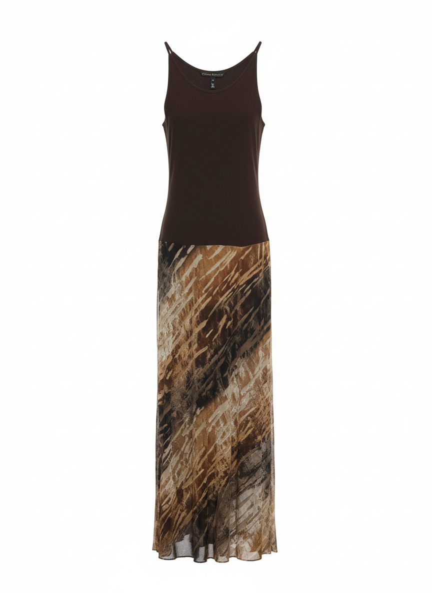 Vintage botanical print dress with soft cowl neck and flowing shape
