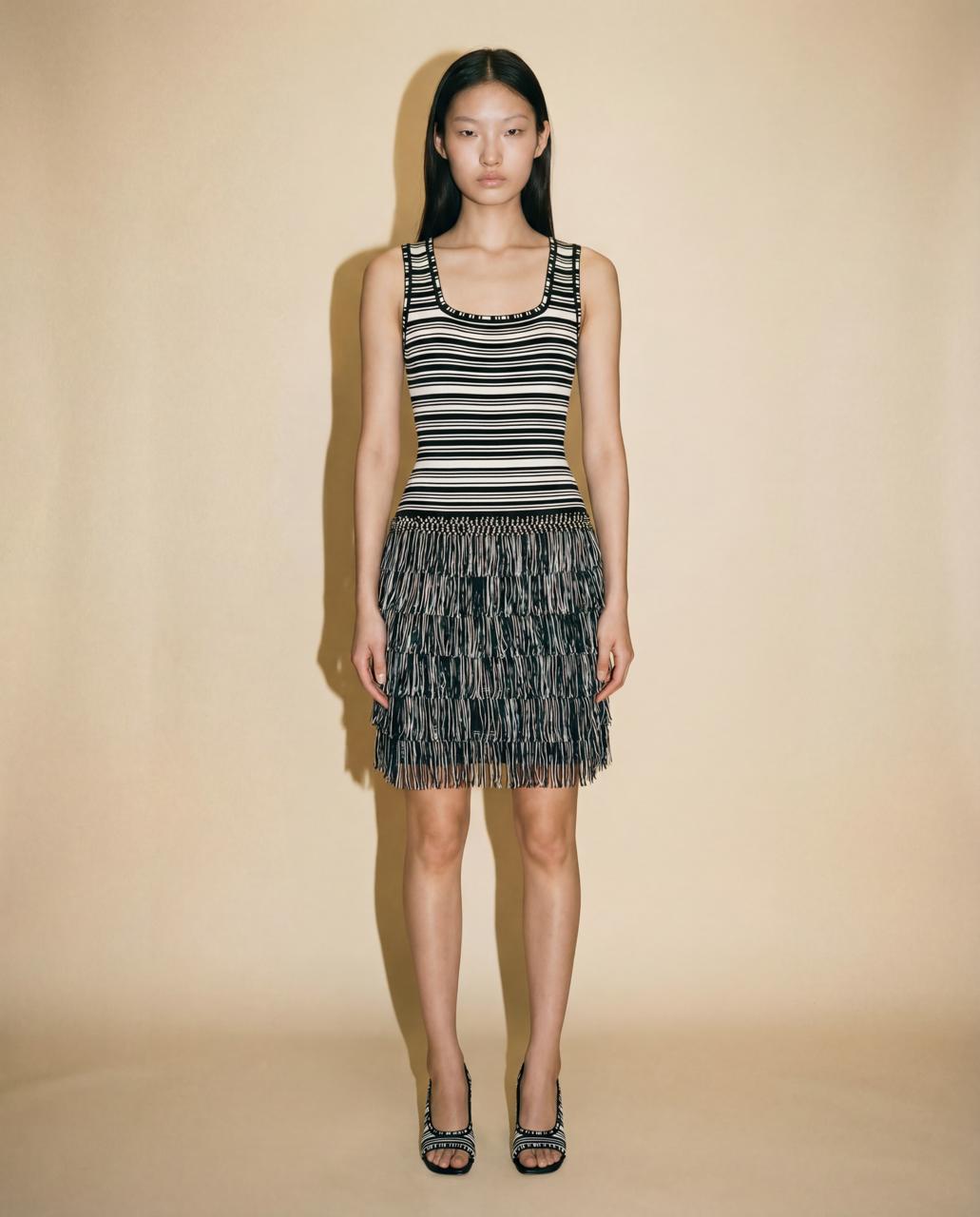 Christian Dior striped knit mini dress with tiered fringe skirt