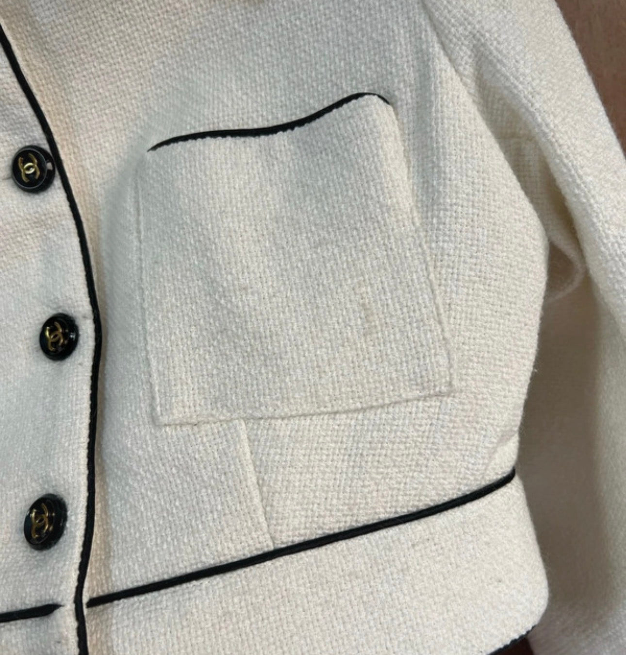 Structured Chanel cardigan jacket from the Karl Lagerfeld era, exclusively at Mezzanotte.