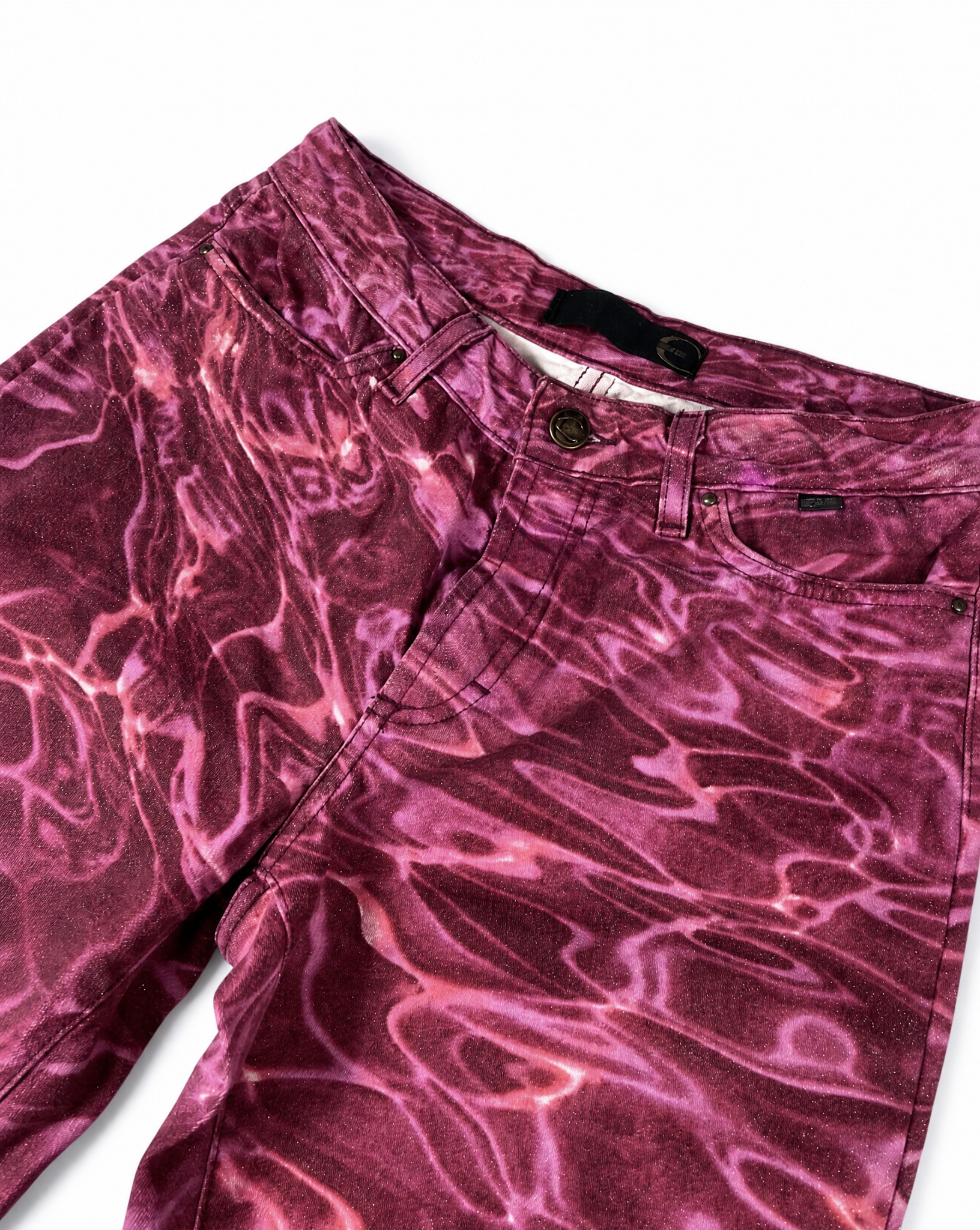 Collector Piece SS 2001 Roberto Cavalli Pink Ocean Wave Print Denim Jeans