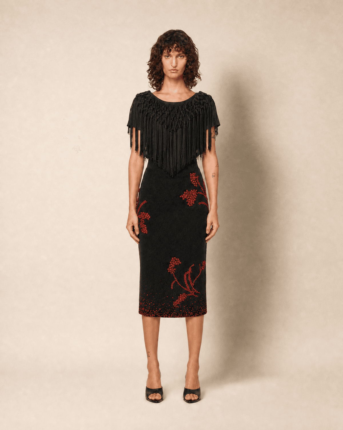 Archival Dolce & Gabbana early 2000s fringed silk top shown front view. Rent in Madrid or buy across Europe at Mezzanotte.
