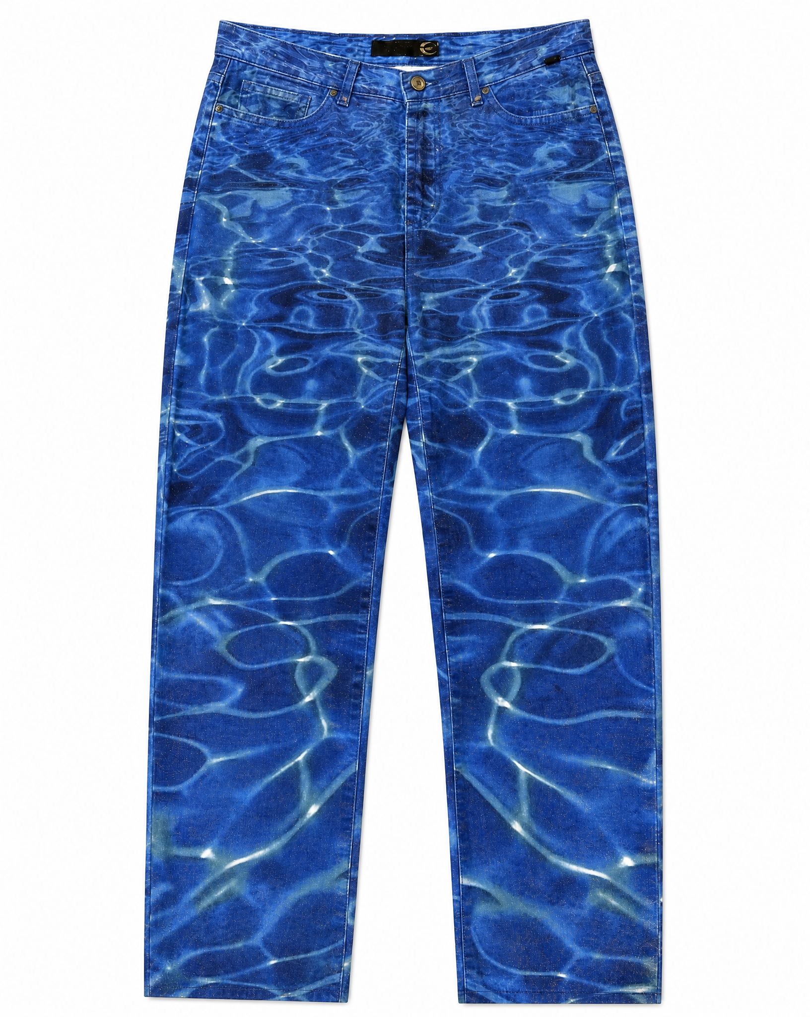 Collector Piece SS 2001 Roberto Cavalli Blue Ocean Wave Print Denim Jeans