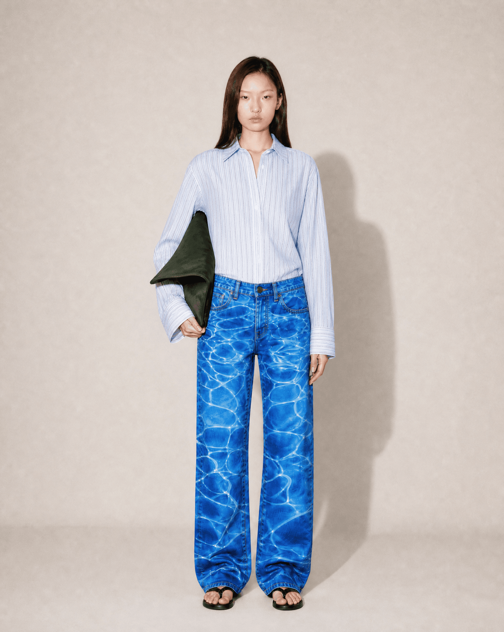 Collector Piece SS 2001 Roberto Cavalli Blue Ocean Wave Print Denim Jeans.