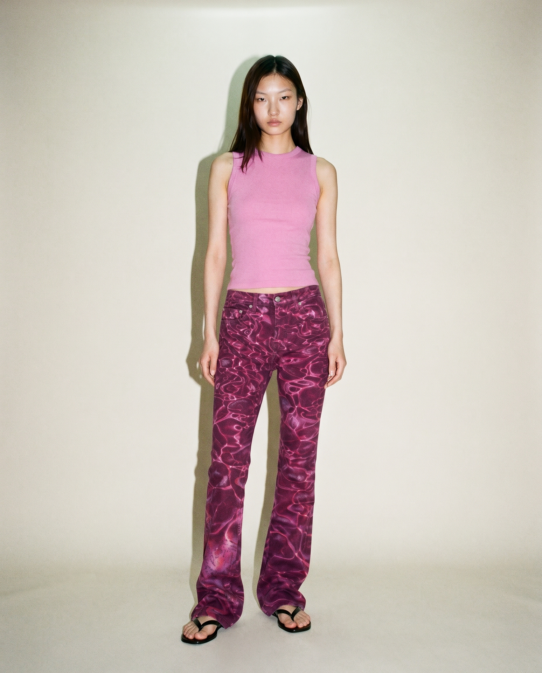 Collector Piece SS 2001 Roberto Cavalli Pink Ocean Wave Print Denim Jeans