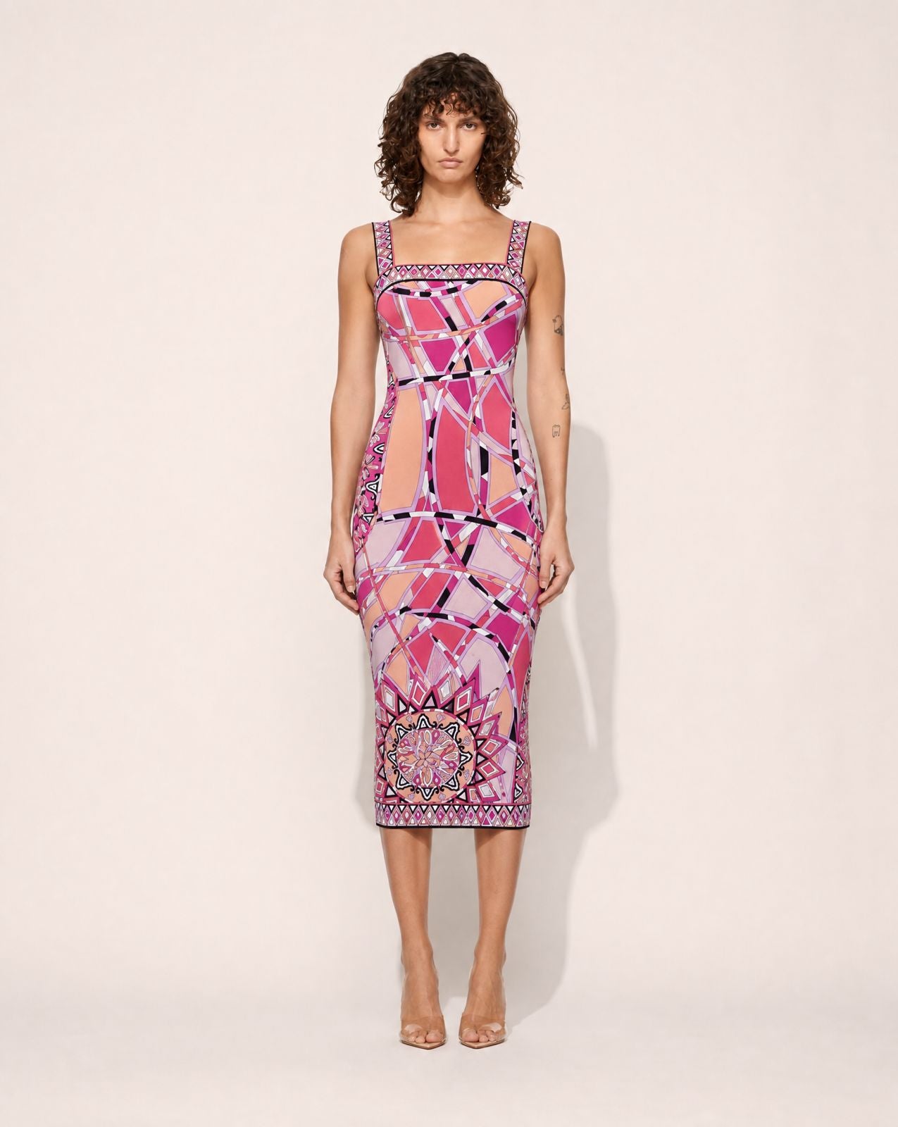 Rare 1960s Emilio Pucci geometric silk dress, available at Mezzanotte Madrid.