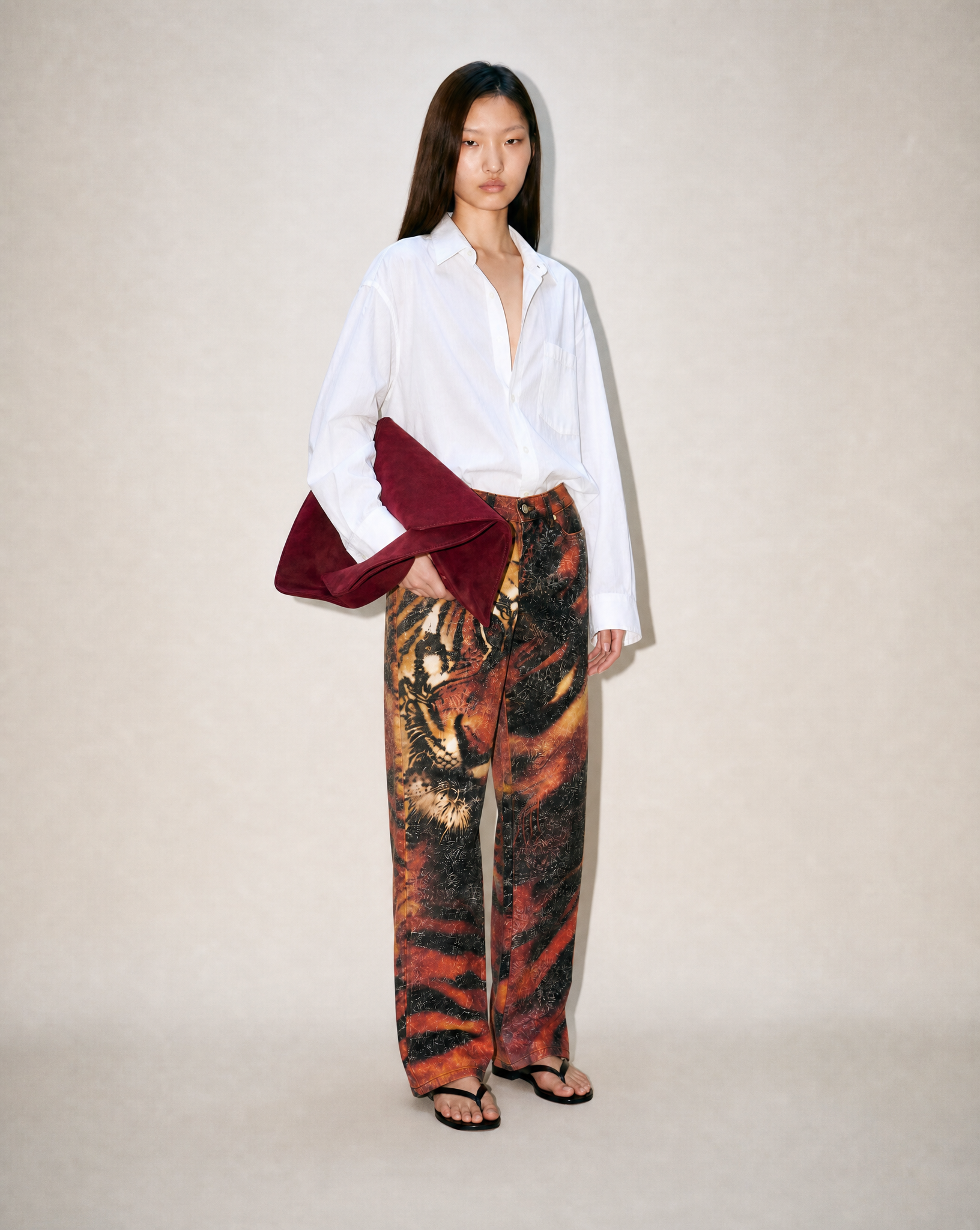 Rare Runway Piece FW 2000 Roberto Cavalli Tiger Print Glitter Denim Jeans