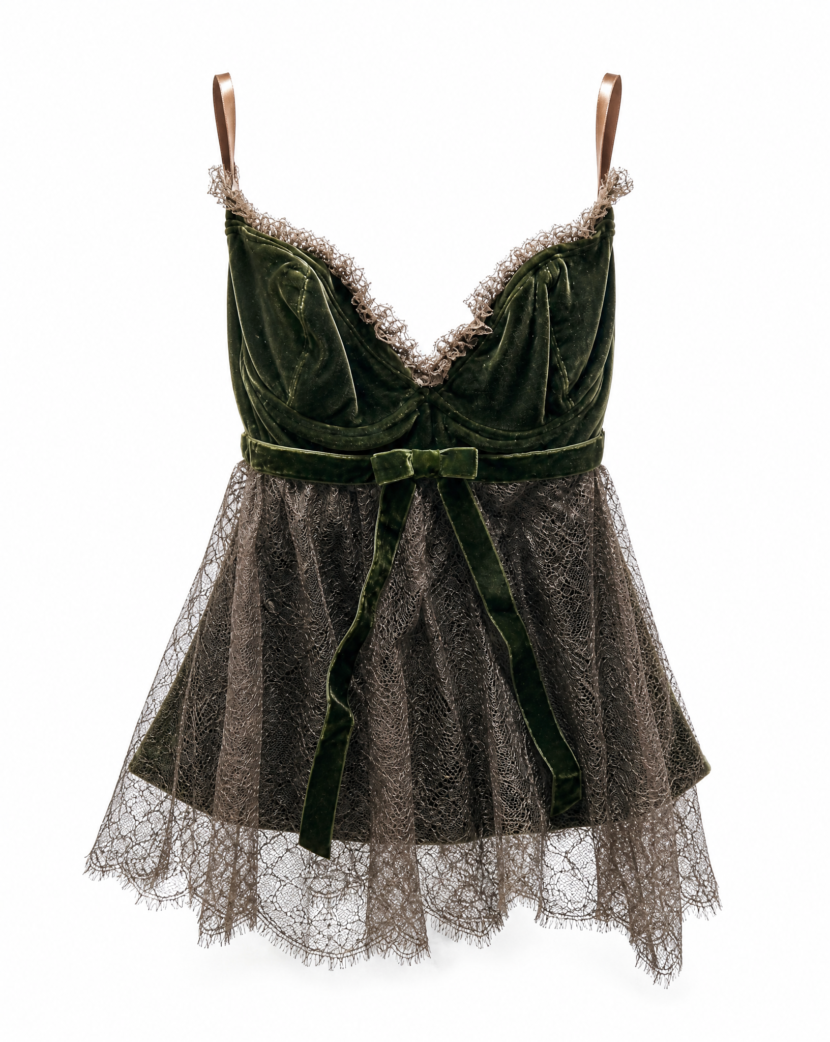 Valentino dark green velvet lace peplum top with ribbon tie, 
   Piccioli era — one-of-one at Mezzanotte Madrid